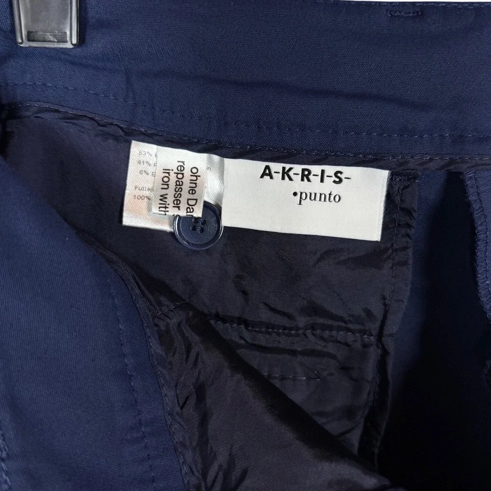 Akris Punto Navy Blue Cotton Blend Slim Pintuck Tailored Trousers Pants US 4